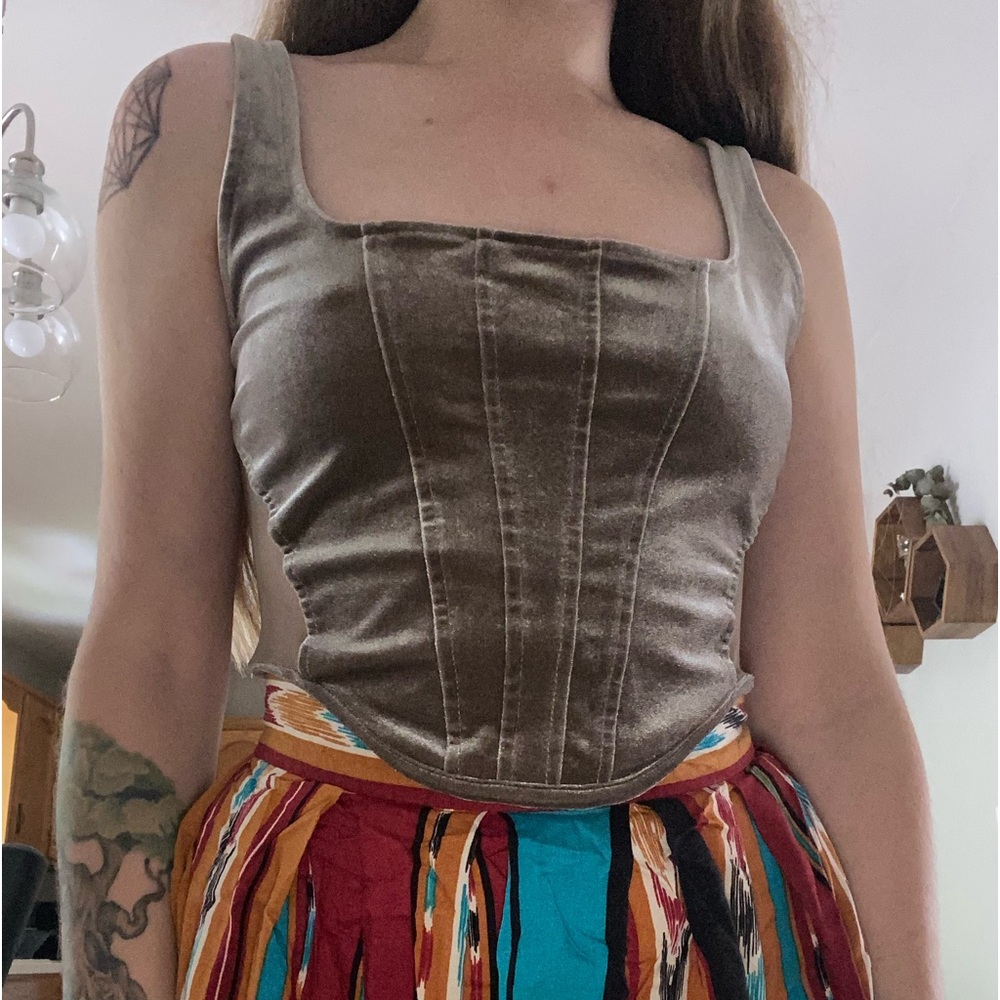 Velvet corset top with mesh sides